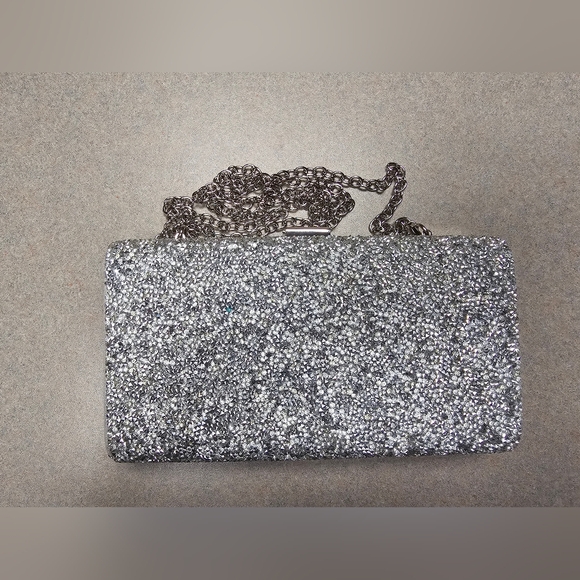 Sondra Roberts Silver Rhinestone Shimmer Clutch Shoulder Bag Cocktail Evening - Picture 9 of 14